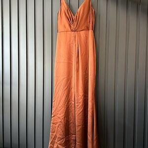 Revelry Giada Satin Dress Rust (721) Size 4 Petite